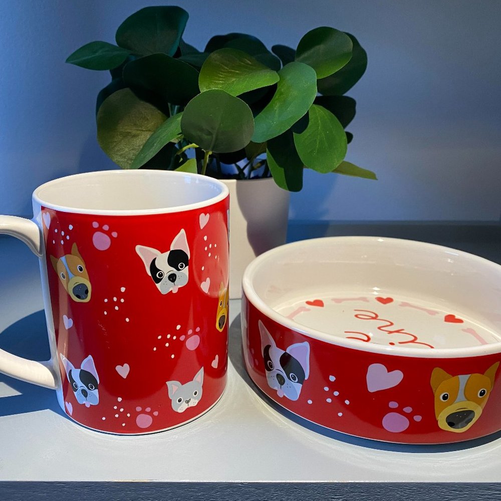 Pet Dog Puppy Lover Set 15 oz Mug and 6 in Bowl Match